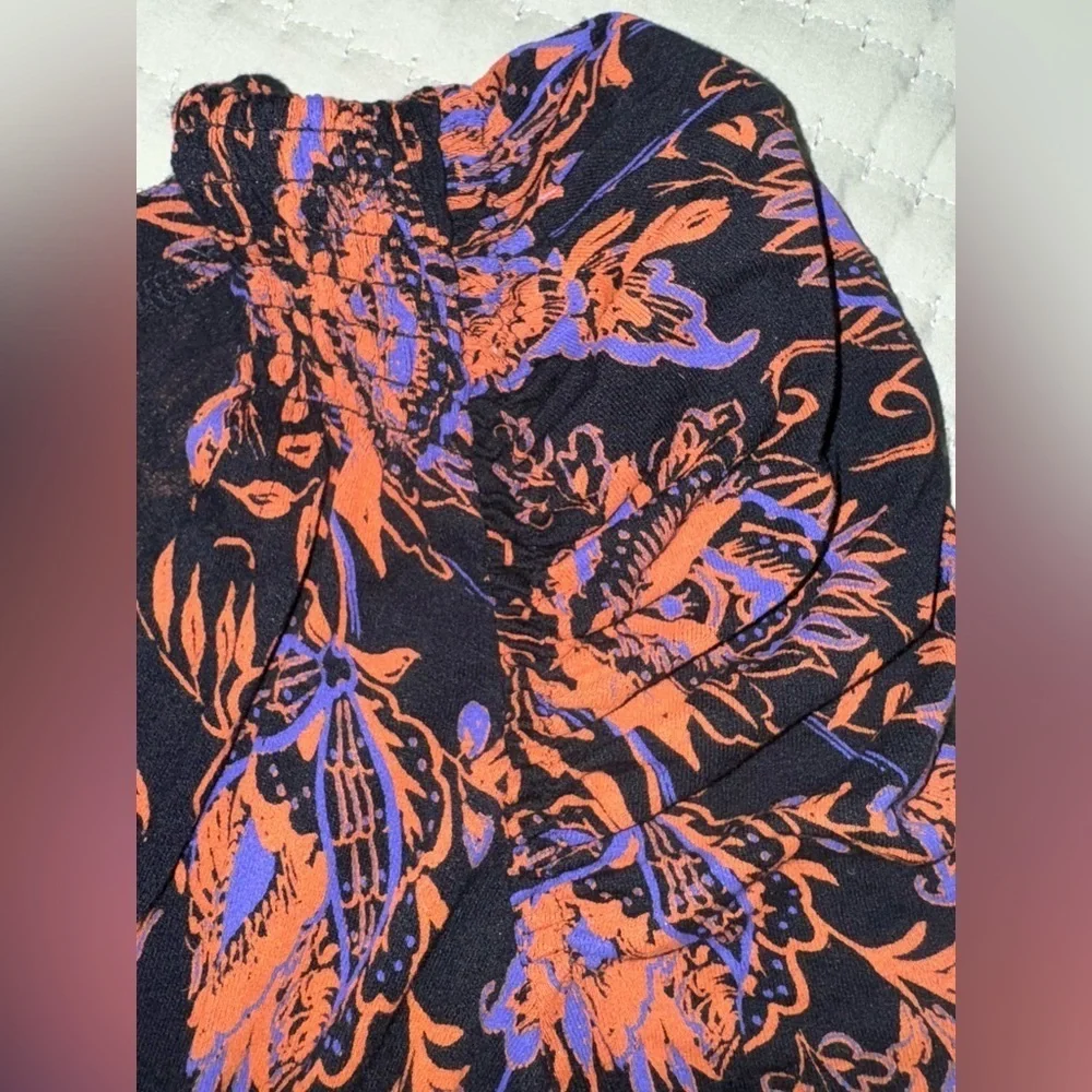 Free People Hello Lover Tunic Top In Noir Combo Size S Puff Sleeve Floral Dress